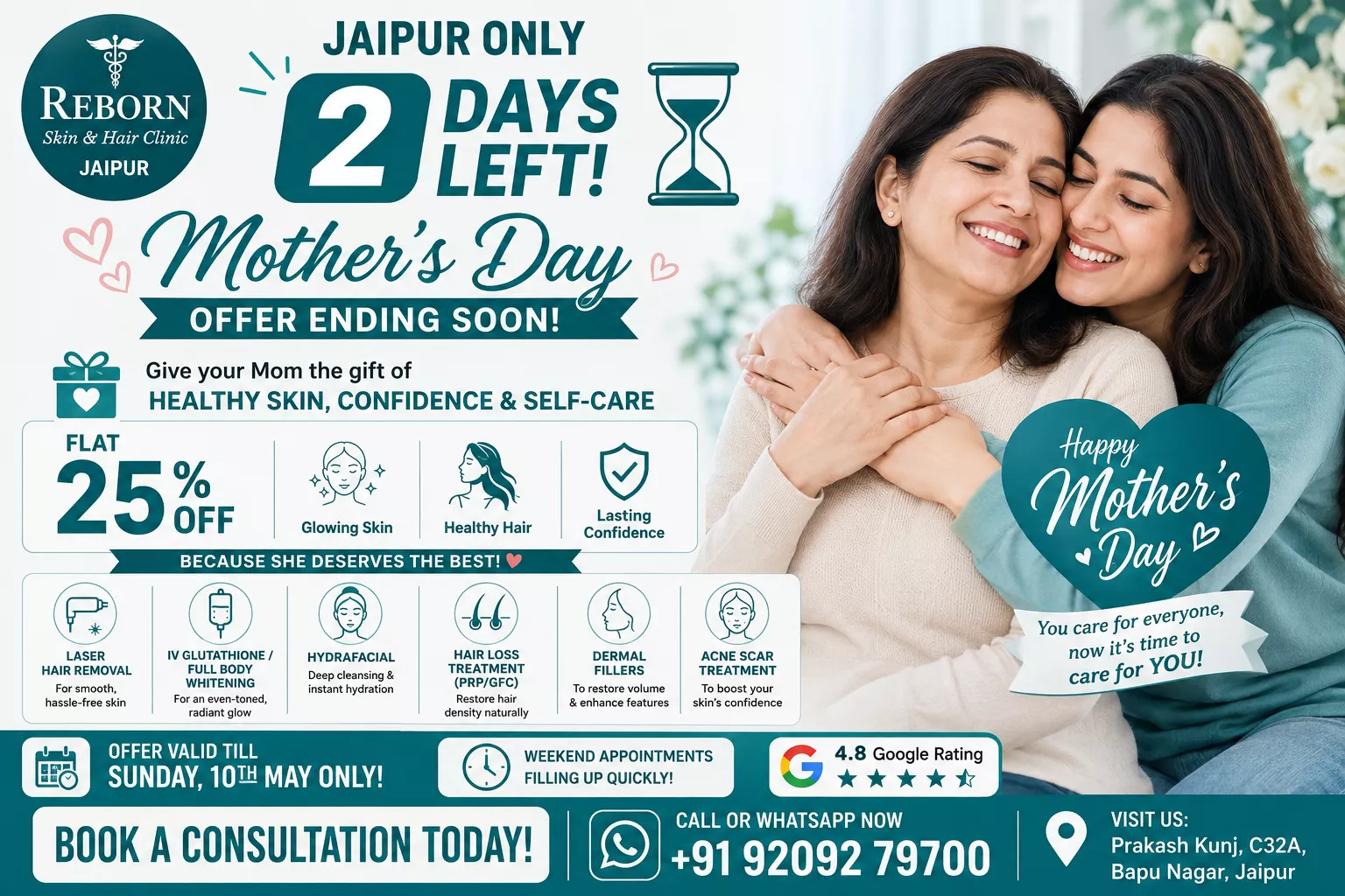 Only 2 Days Left! Mother’s Day Special Offer Ending Soon at Reborn Skin & Hair Clinic, Jaipur