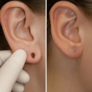 before after image of ear lobe