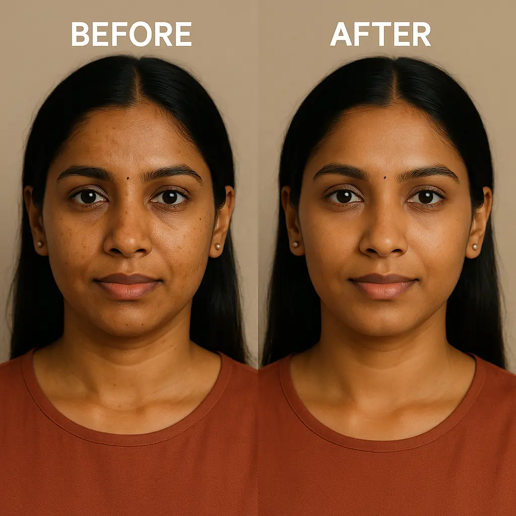 uneven skin tone before afther image